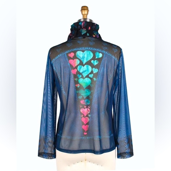 Damee Denim Pattern Sheer Jacket with Heart Undershirt - Picture 2 of 4